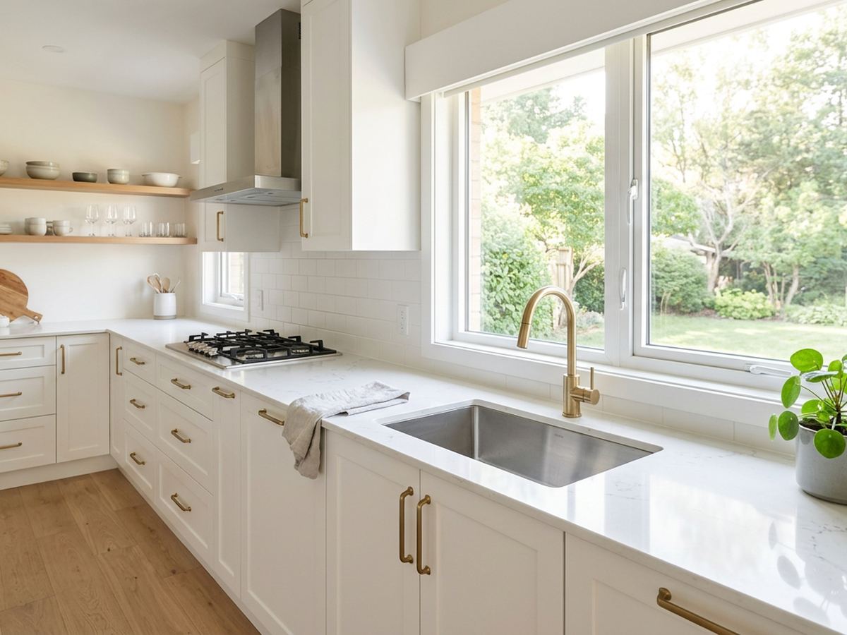 A Set & Shine cleaner finishing a bright, spotless kitchen